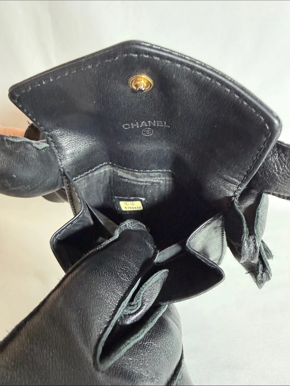 Vintage CHANEL Black Leather CC Embossed Compact Card Holder